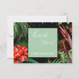 Tropische Flora, erdige Farben, modern, Hochzeit, Dankeskarte