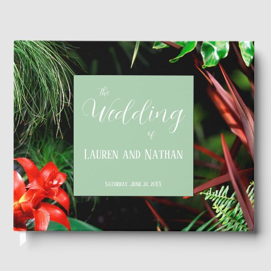 Tropische Flora, erdige Farben, modern, Hochzeit, Gästebuch (Vorderseite)