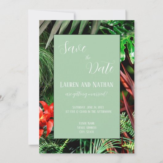Tropische Flora, erdige Farben, modern, Hochzeit, Save The Date (Vorderseite)