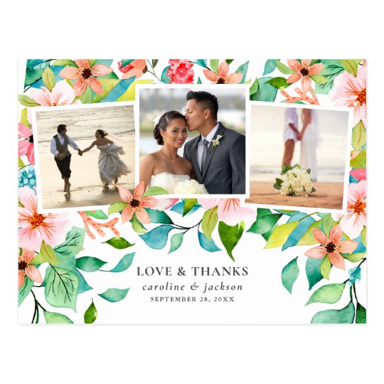 Tropische Flora Foto Collage Hochzeit Vielen Dank Postkarte Zazzle De