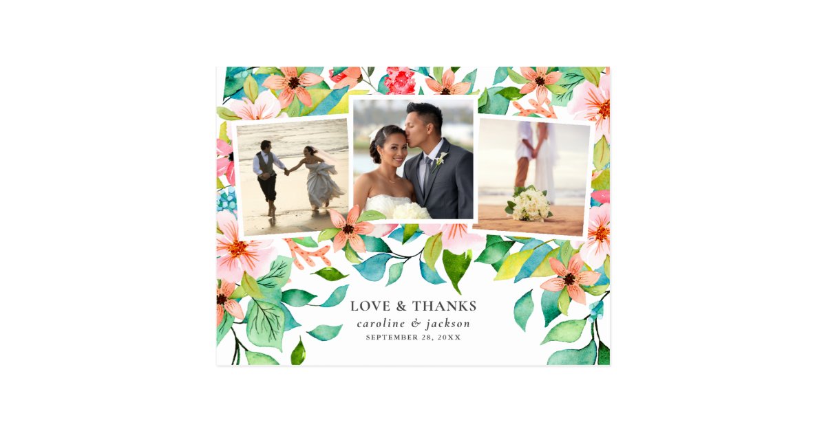 Tropische Flora Foto Collage Hochzeit Vielen Dank Postkarte Zazzle De