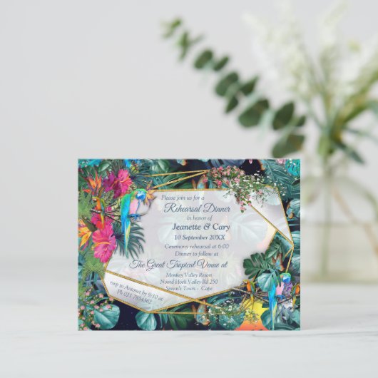 Tropische Flora Paradies & Vögel Einladung (Stehend Vorderseite)