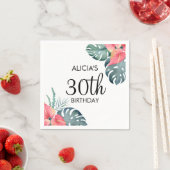 Tropische Flora Rosa Anthurium & Monstera Geburtst Serviette (Beispiel)