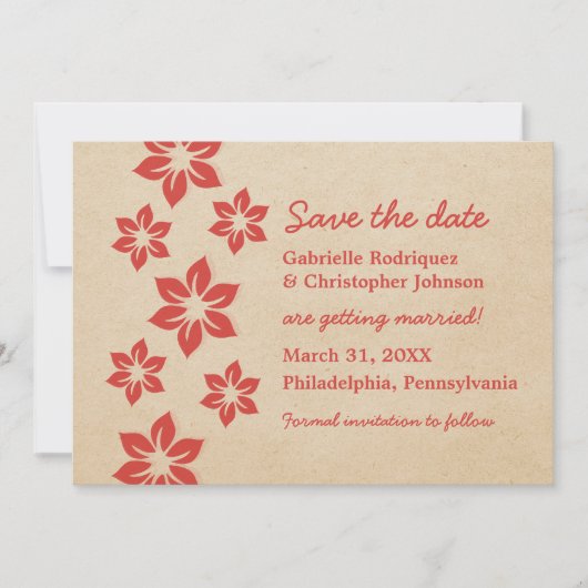 Tropische Flora Save the Date einladen, rot (Vorderseite)