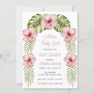 Tropische Florale Aquarell-Aloha-Baby-Mädchen-Part Einladung