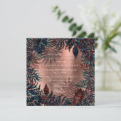 Tropische florale Fern Leafen Gerahmte Kupfer Aqua Einladung (Stehend Vorderseite)