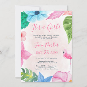 Tropische florale Flamingo-Baby-Party Einladung
