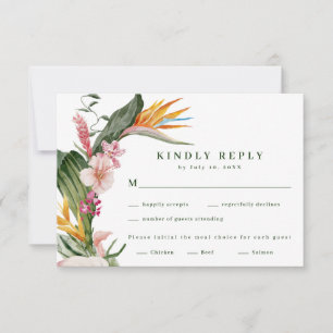 Tropische Florale Hochzeitsmenüwahl RSVP Karte