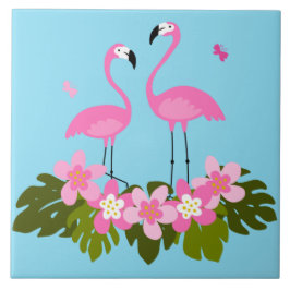 Tropische Florale Illustration mit rosa Flamingos Fliese