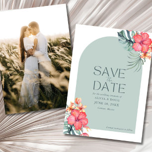 Tropische Florale Strandhochzeit Foto Save-the-Dat Save The Date