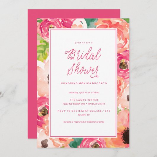 TROPISCHE FLORALLE Brautdusche Einladung (Vorne/Hinten)