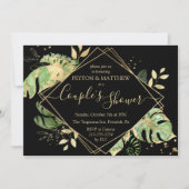 Tropische Foliage Black & Gold Couple Dusche Einladung (Vorderseite)