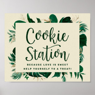 Tropische Foliage Chic Cookie Station Hochzeitszei Poster