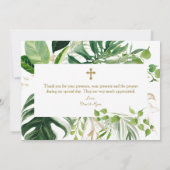 Tropische Foliage Gold Cross Boy Taufe Dankeskarte (Rückseite)