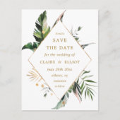 Tropische Foliage Hochzeit speichern das Datum Gol Ankündigungspostkarte (Vorderseite)