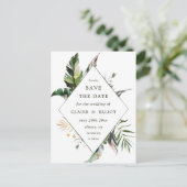 Tropische Foliage Hochzeit speichern Sie das Datum Ankündigungspostkarte (Stehend Vorderseite)