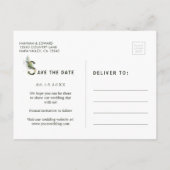 Tropische Foliage Hochzeit speichern Sie das Datum Ankündigungspostkarte (Rückseite)