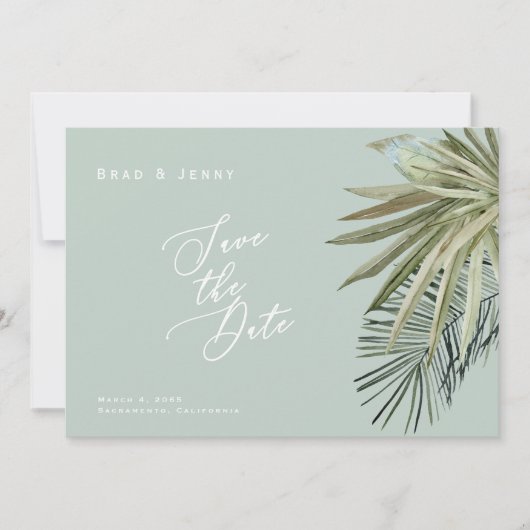 Tropische Foliage Lichtsäge Hochzeit speichern Sie Save The Date (Vorderseite)