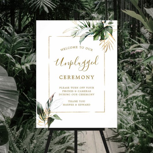 Tropische Foliage Unplugged Wedding Zeremony Sign Poster