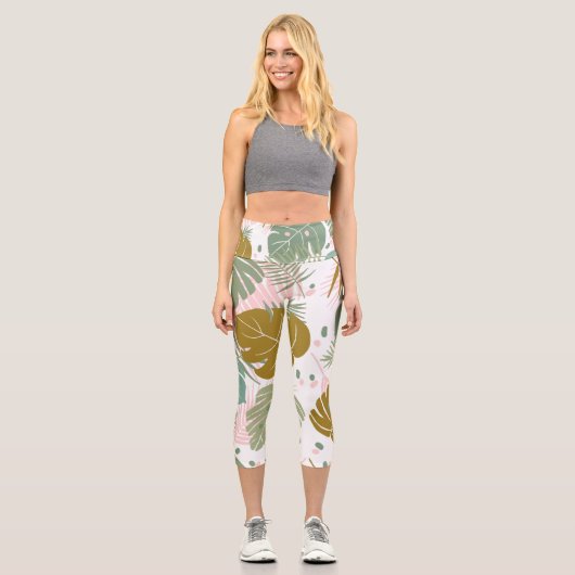 Tropische Folien - Muster aus Monstera und Palmblä Capri Leggings (Vorderseite)
