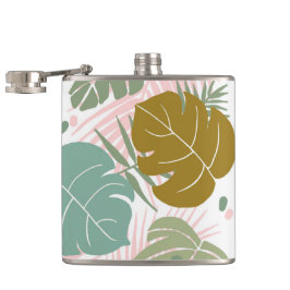 Tropische Folien - Muster aus Monstera und Palmblä Flachmann