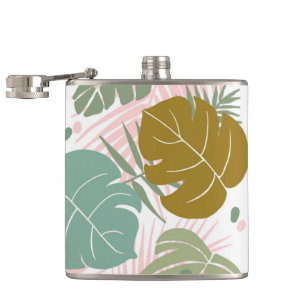 Tropische Folien - Muster aus Monstera und Palmblä Flachmann