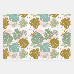 Tropische Folien - Muster aus Monstera und Palmblä Geschenkpapier Set
