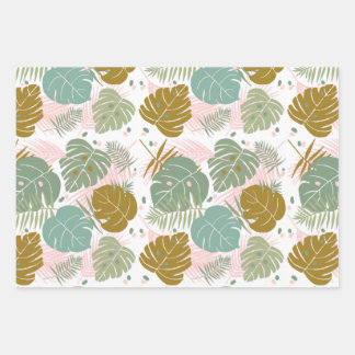 Tropische Folien - Muster aus Monstera und Palmblä Geschenkpapier Set