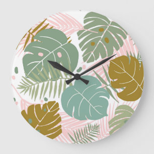 Tropische Folien - Muster aus Monstera und Palmblä Große Wanduhr