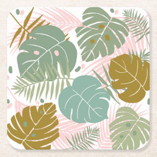 Tropische Folien - Muster aus Monstera und Palmblä Rechteckiger Pappuntersetzer