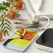 Tropische Frangipani Blume Aquarell abstrakte Kuns Schlüsselanhänger (Vorderseite rechts)