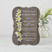 Tropische Frangipani Rustikale Engagement Party ei Einladung (Stehend Vorderseite)