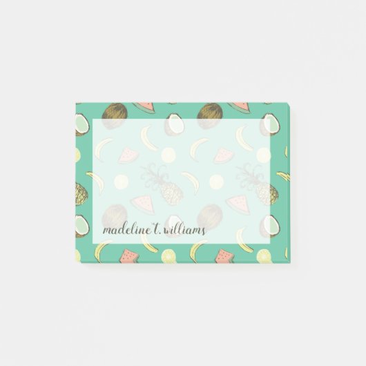 Tropische Frucht-Gekritzel-Muster Post-it Klebezettel (Vorderseite)