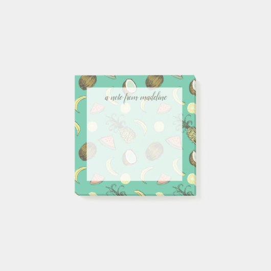 Tropische Frucht-Gekritzel-Muster Post-it Klebezettel (Vorderseite)