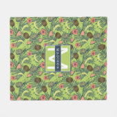 Tropische Frucht-Skizze auf grünem Muster Fleecedecke (Vorderseite (Horizontal))