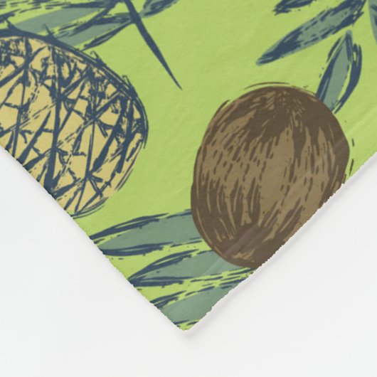 Tropische Frucht-Skizze auf grünem Muster Fleecedecke (Ecke)
