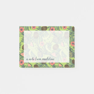 Tropische Frucht-Skizze auf grünem Muster Post-it Klebezettel