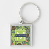 Tropische Frucht-Skizze auf grünem Muster Schlüsselanhänger (Vorne)