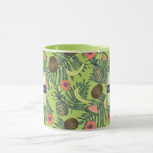 Tropische Frucht-Skizze auf grünem Muster Tasse (Zentrum)