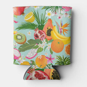 Tropische Früchte, Blume: Vintager Hintergrund. Dosenkühler