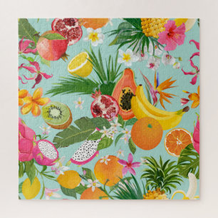 Tropische Früchte, Blume: Vintager Hintergrund. Puzzle