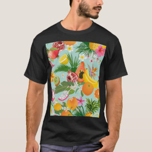 Tropische Früchte, Blume: Vintager Hintergrund. T-Shirt