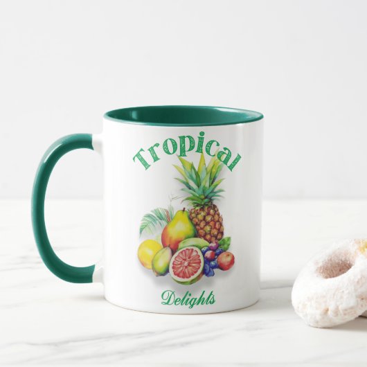 Tropische Früchte-Collage auf Weiß Tasse (Mit Donut)