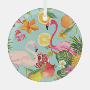 Tropische Früchte Flamingo Vintage-Muster Ornament Aus Glas