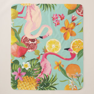 Tropische Früchte Flamingo Vintage-Muster Sherpadecke