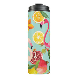 Tropische Früchte Flamingo Vintage-Muster Thermosbecher