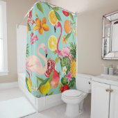 Tropische Früchte Flamingo Vintages Muster Duschvorhang (Beispiel)
