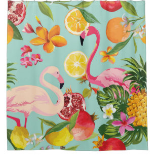 Tropische Früchte Flamingo Vintages Muster Duschvorhang