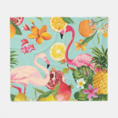 Tropische Früchte Flamingo Vintages Muster Fleecedecke (Vorderseite (Horizontal))