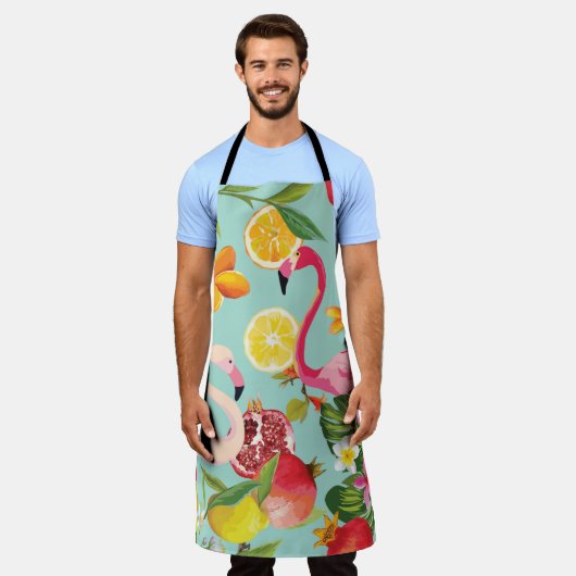 Tropische Früchte Flamingo Vintages Muster Schürze (Getragen)